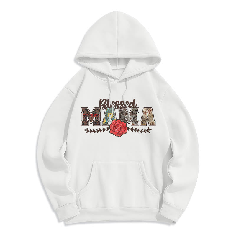 Christianartworkshop Hoodie mit Grafik „Gesegnete Mama & Rose“, gefüttert mit Polyester, Fleece-Futter - Weiß - 2XL - image 3