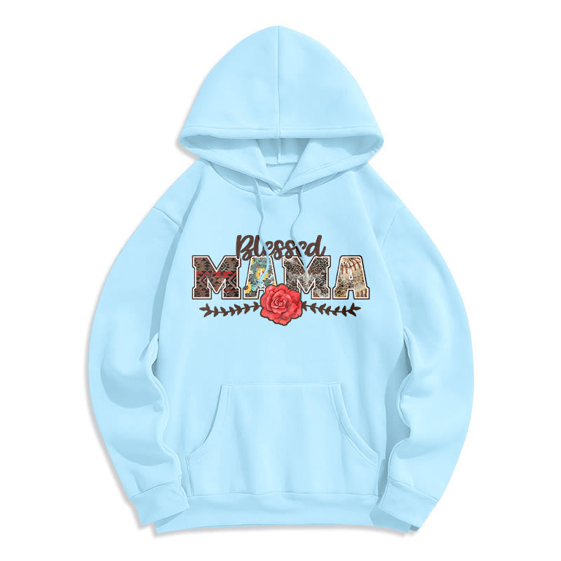 Christianartworkshop Hoodie mit Grafik „Gesegnete Mama & Rose“, gefüttert mit Polyester, Fleece-Futter - Blau - 2XL - image 8