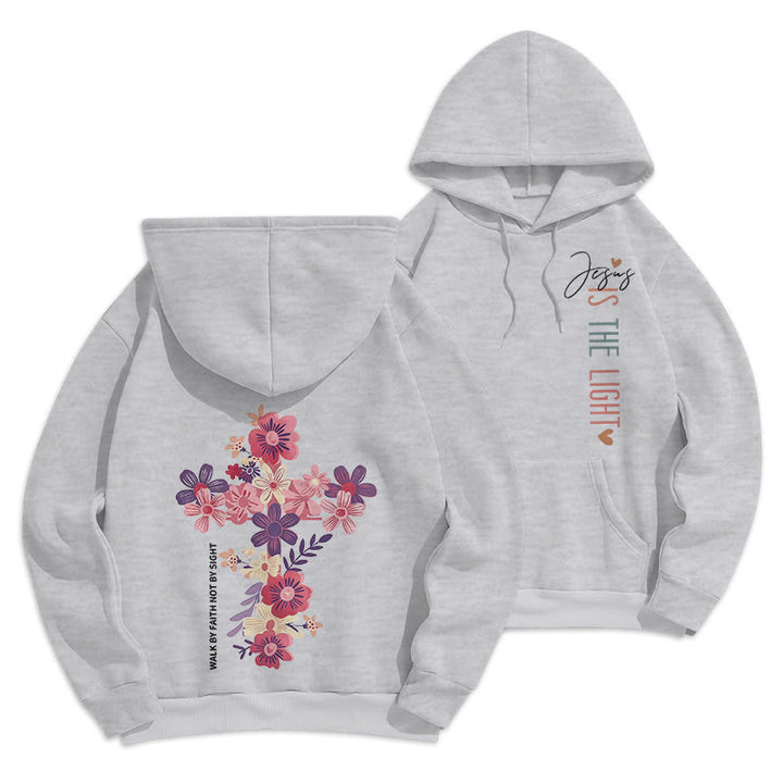 Christianartworkshop Jesus ist das Licht Blumenkreuz Glaube Fleecegefütterter Polyester-Hoodie - Grau - 2XL - image 12