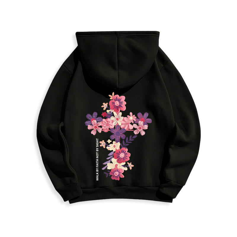 Christianartworkshop Jesus ist das Licht Blumenkreuz Glaube Fleecegefütterter Polyester-Hoodie - image 23