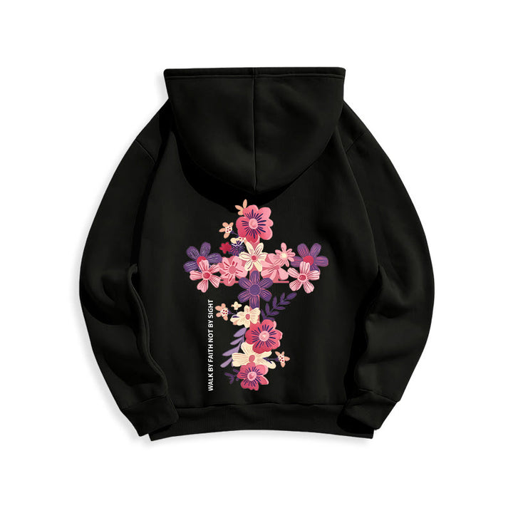 Christianartworkshop Jesus ist das Licht Blumenkreuz Glaube Fleecegefütterter Polyester-Hoodie - image 23