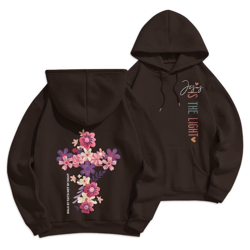 Christianartworkshop Jesus ist das Licht Blumenkreuz Glaube Fleecegefütterter Polyester-Hoodie - Braun - 2XL - image 18