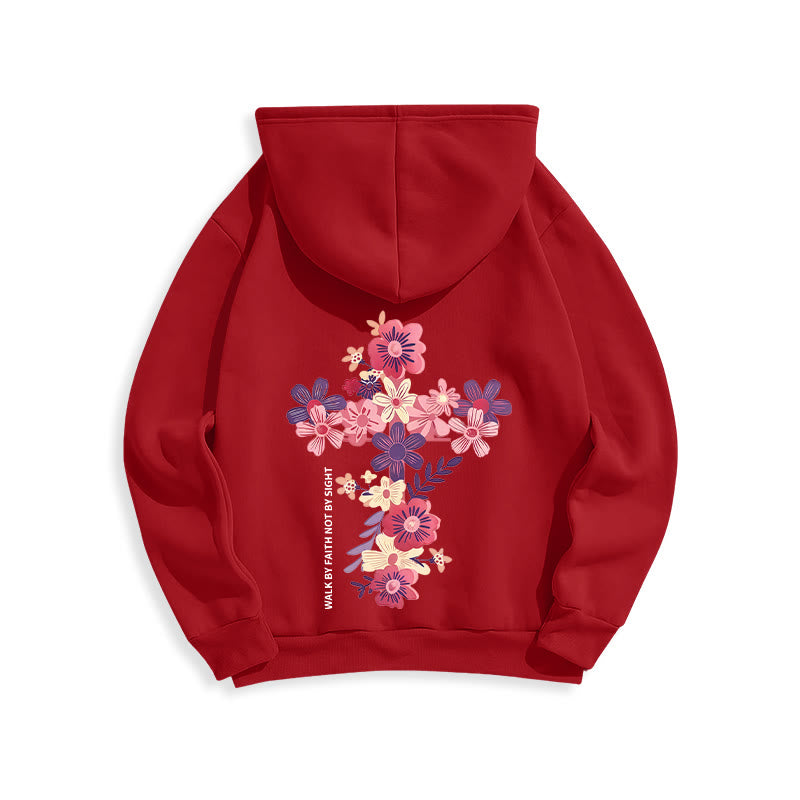 Christianartworkshop Jesus ist das Licht Blumenkreuz Glaube Fleecegefütterter Polyester-Hoodie - image 5