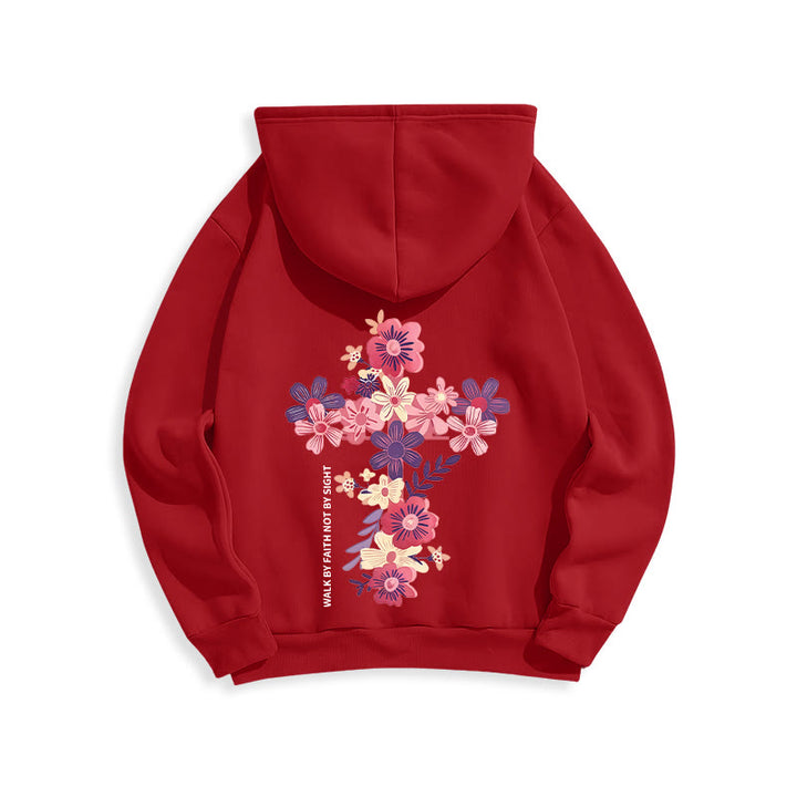 Christianartworkshop Jesus ist das Licht Blumenkreuz Glaube Fleecegefütterter Polyester-Hoodie - image 5