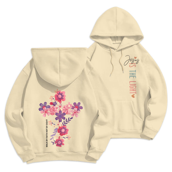 Christianartworkshop Jesus ist das Licht Blumenkreuz Glaube Fleecegefütterter Polyester-Hoodie - Beige - 2XL - image 9