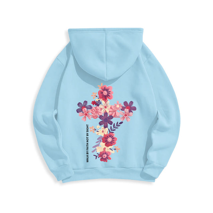 Christianartworkshop Jesus ist das Licht Blumenkreuz Glaube Fleecegefütterter Polyester-Hoodie - image 8