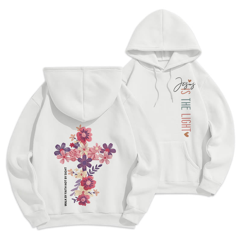 Christianartworkshop Jesus ist das Licht Blumenkreuz Glaube Fleecegefütterter Polyester-Hoodie - Weiß - 2XL - image 15