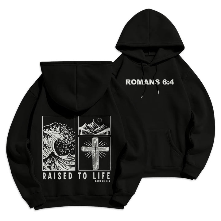 Christianartworkshop Römer 6:4 Auferstanden zum Leben Fleecegefütterter Polyester-Hoodie - Schwarz - 2XL - image 3