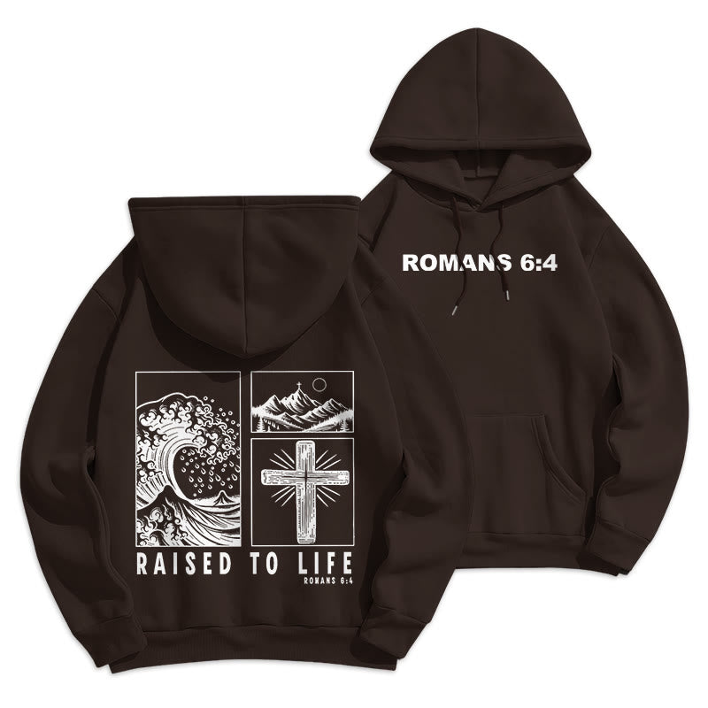 Christianartworkshop Römer 6:4 Auferstanden zum Leben Fleecegefütterter Polyester-Hoodie - Braun - 2XL - image 0