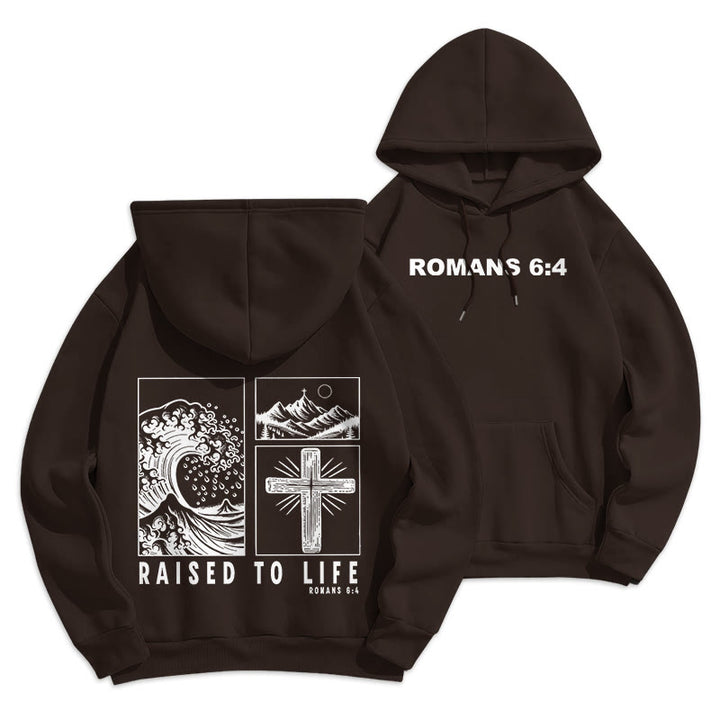 Christianartworkshop Römer 6:4 Auferstanden zum Leben Fleecegefütterter Polyester-Hoodie - Braun - 2XL - image 0