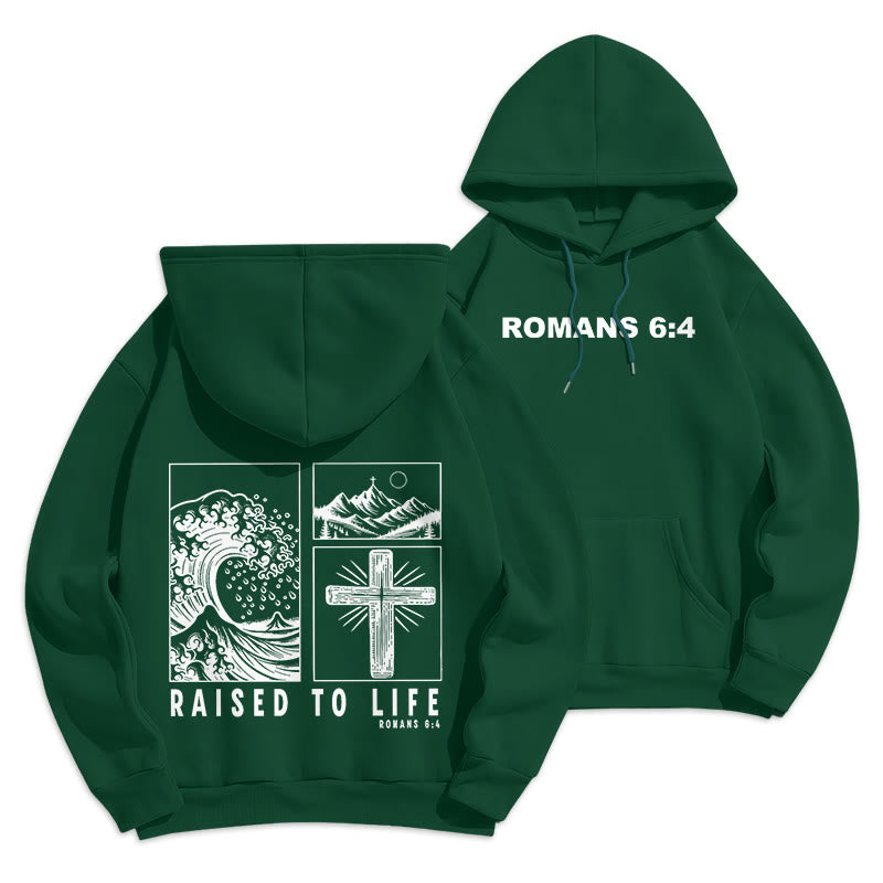 Christianartworkshop Römer 6:4 Auferstanden zum Leben Fleecegefütterter Polyester-Hoodie - Grün - 2XL - image 6