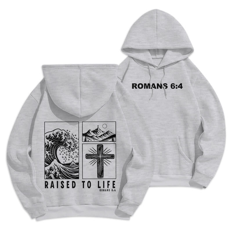 Christianartworkshop Römer 6:4 Auferstanden zum Leben Fleecegefütterter Polyester-Hoodie - Grau - 2XL - image 18