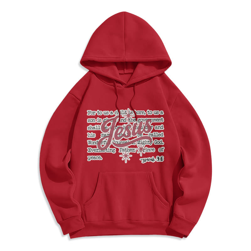 Christianartworkshop Jesus Weihnachten Jesaja 9:6 Prophezeiung Fleecegefütterter Polyester-Hoodie - Rot - 2XL - image 5