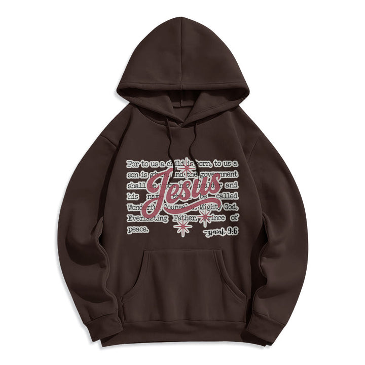 Christianartworkshop Jesus Weihnachten Jesaja 9:6 Prophezeiung Fleecegefütterter Polyester-Hoodie - Braun - 2XL - image 2