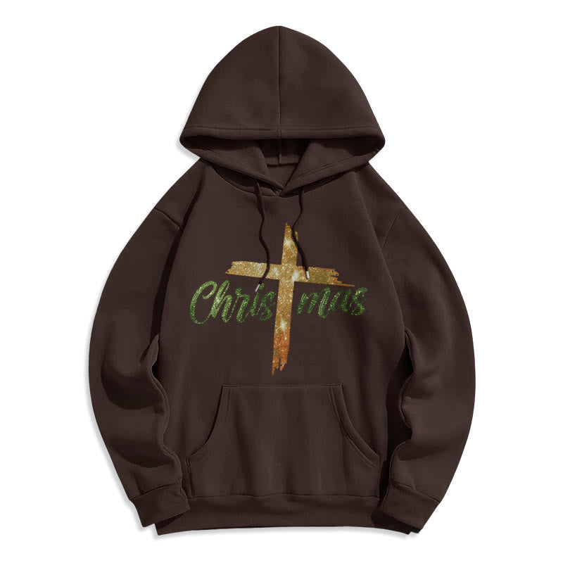 Christianartworkshop Weihnachtskreuz Festlicher Fleece-gefütterter Polyester-Hoodie - Braun - 2XL - image 3