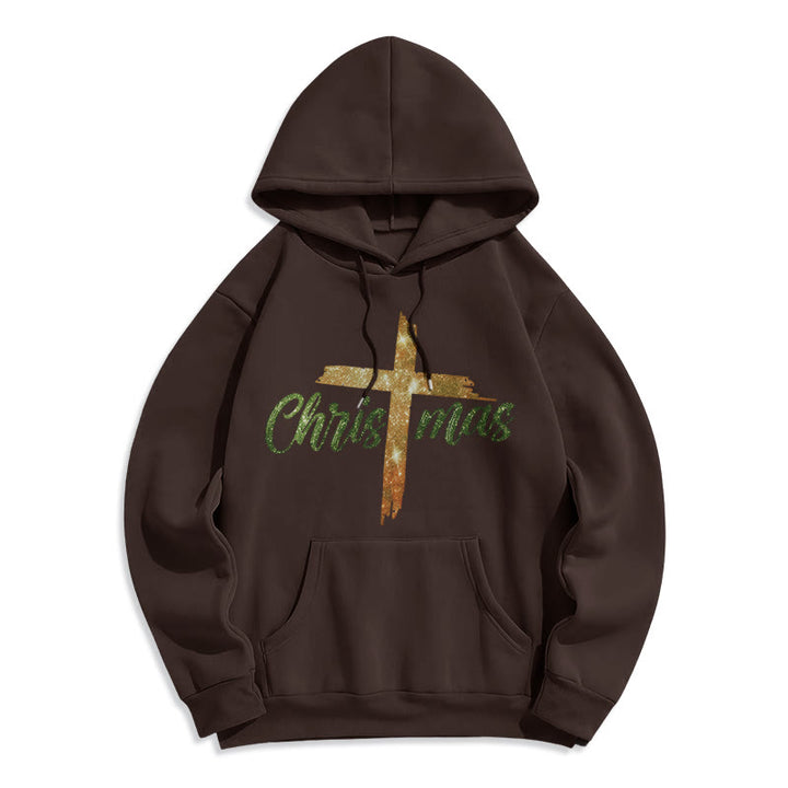 Christianartworkshop Weihnachtskreuz Festlicher Fleece-gefütterter Polyester-Hoodie - Braun - 2XL - image 3