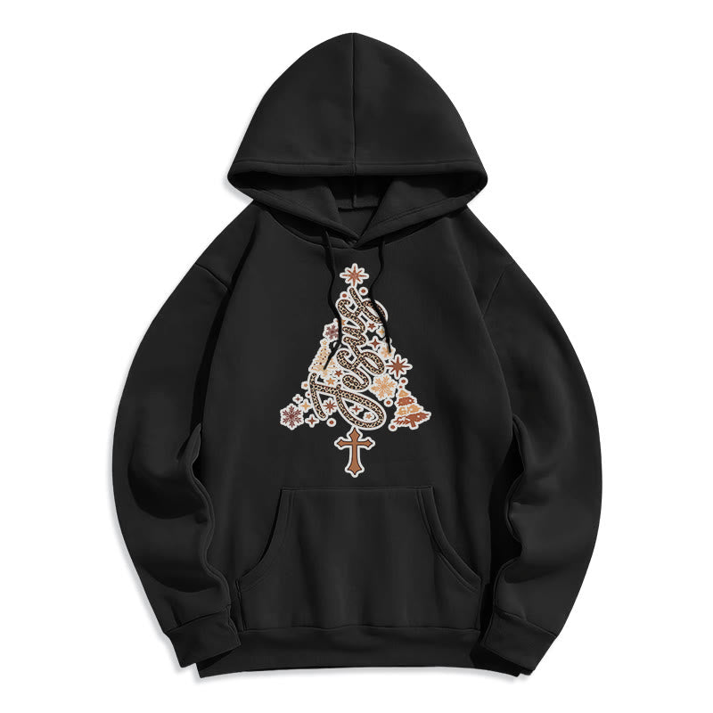 Christianartworkshop Jesus Weihnachtsbaum Glaube Fleecegefütterter Polyester-Hoodie - Schwarz - 2XL - image 5