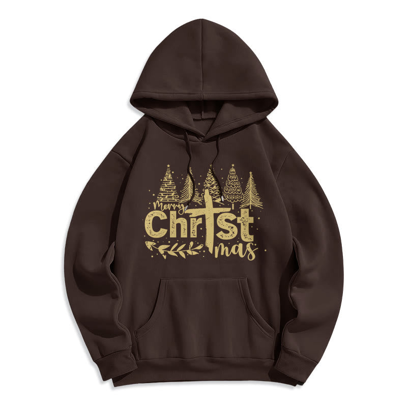 Christianartworkshop Kreuz Weihnachtsbaum Glaube Fleecegefütterter Polyester-Hoodie - Braun - 2XL - image 6