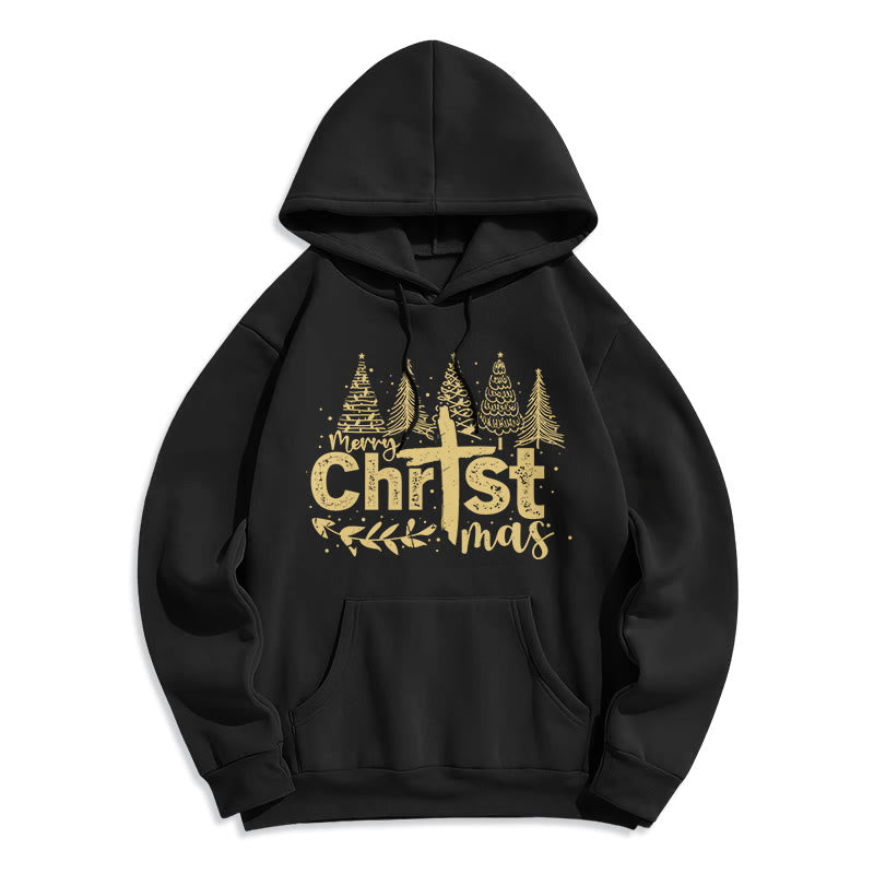 Christianartworkshop Kreuz Weihnachtsbaum Glaube Fleecegefütterter Polyester-Hoodie - Schwarz - 2XL - image 7