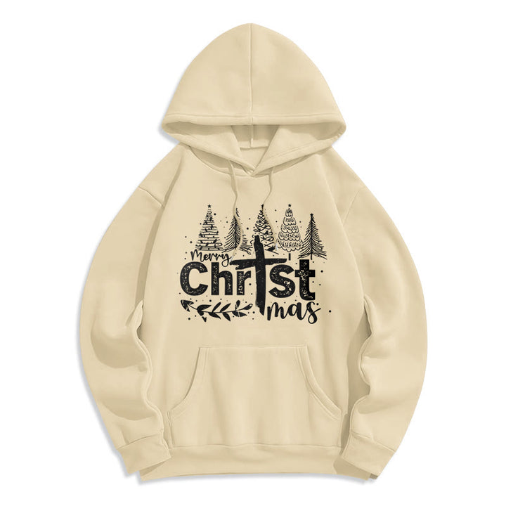 Christianartworkshop Kreuz Weihnachtsbaum Glaube Fleecegefütterter Polyester-Hoodie - Beige - 2XL - image 3