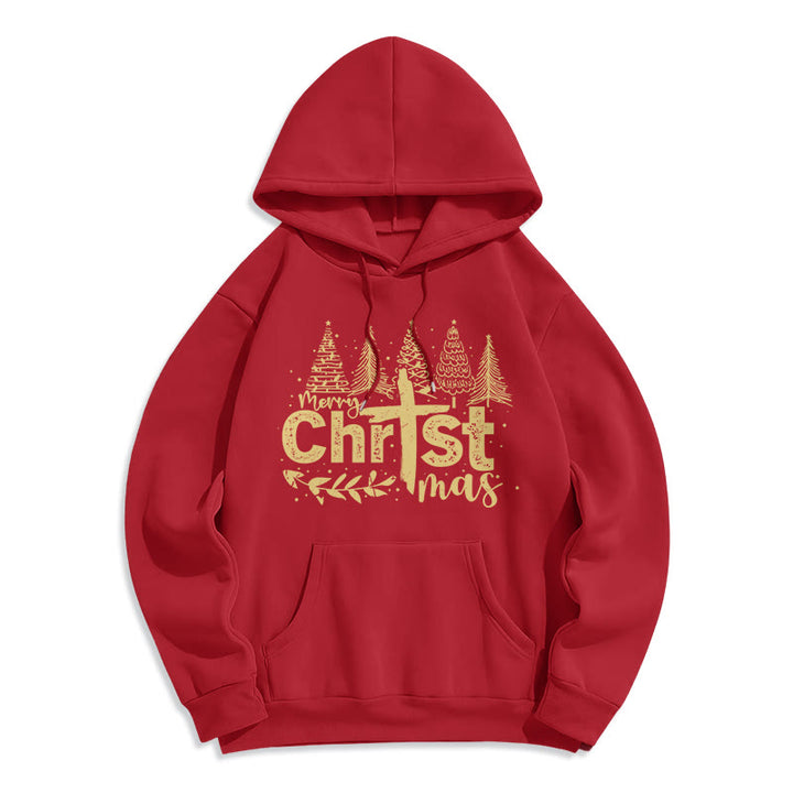 Christianartworkshop Kreuz Weihnachtsbaum Glaube Fleecegefütterter Polyester-Hoodie - Rot - 2XL - image 0