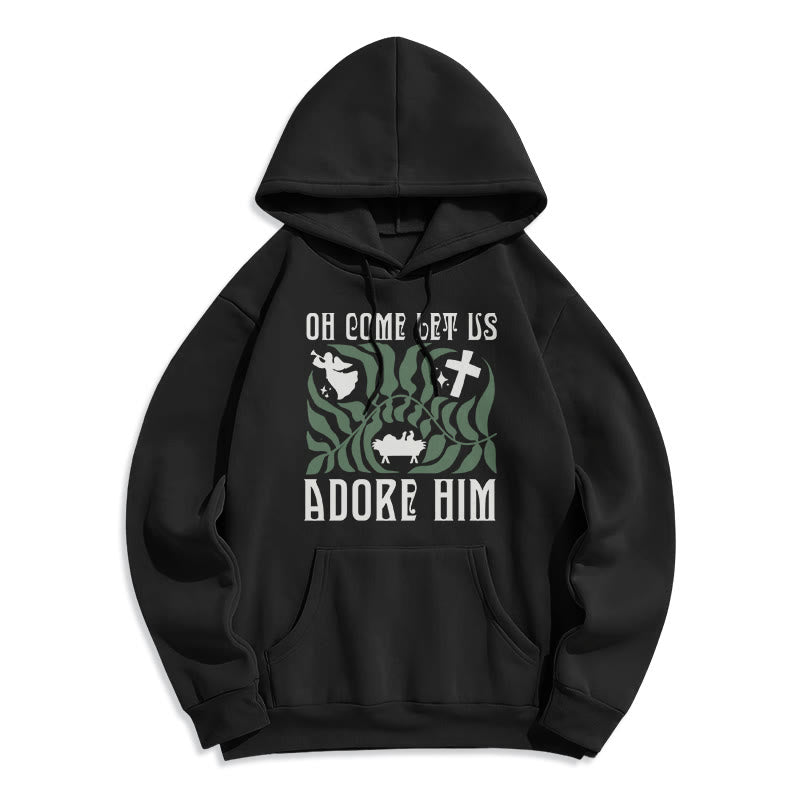 Christianartworkshop Oh Come Let Us Adore Him Christmas Tree Faith Fleece Lined Polyester Hoodie - Schwarz - 2XL - image 8