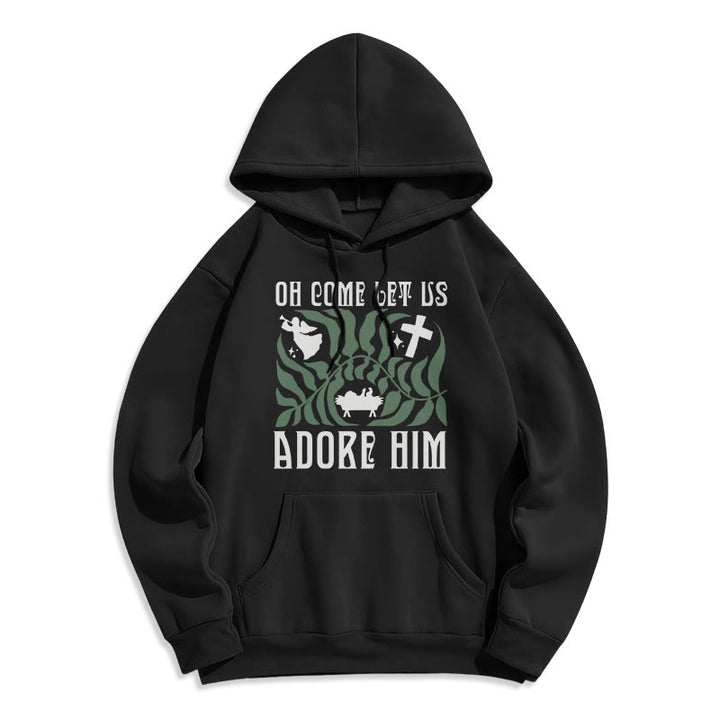 Christianartworkshop Oh Come Let Us Adore Him Christmas Tree Faith Fleece Lined Polyester Hoodie - Schwarz - 2XL - image 8