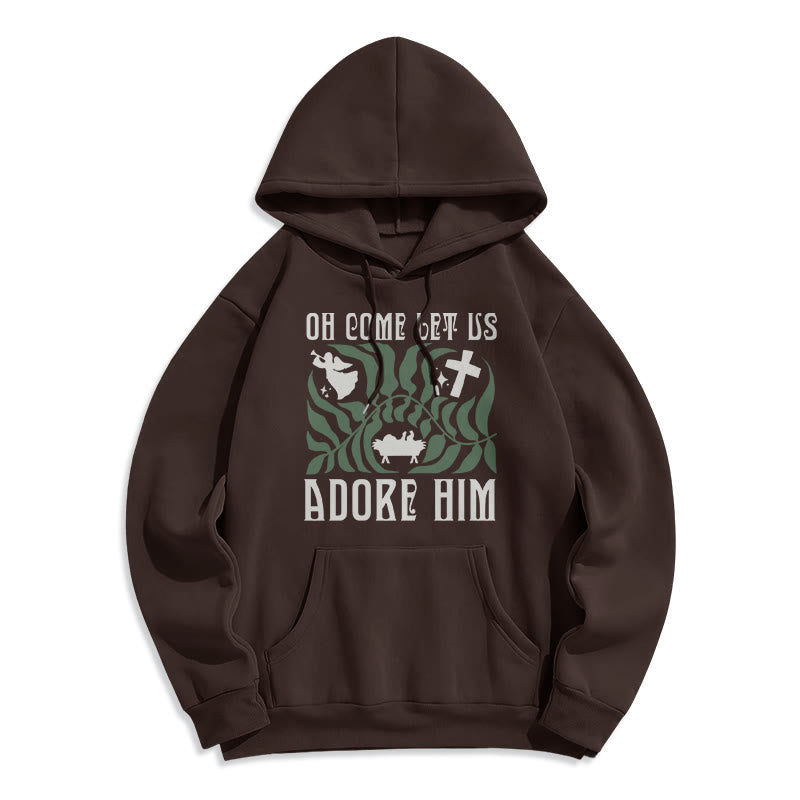 Christianartworkshop Oh Come Let Us Adore Him Christmas Tree Faith Fleece Lined Polyester Hoodie - Braun - 2XL - image 7