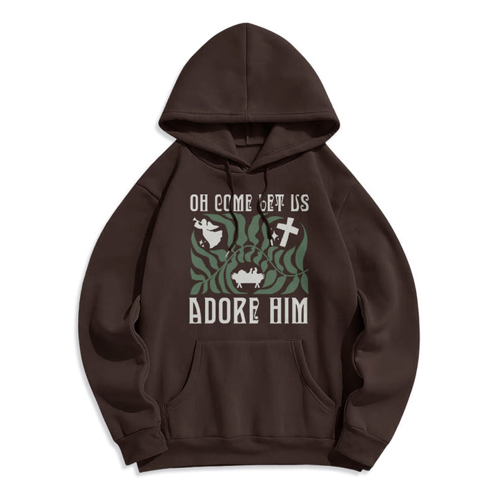 Christianartworkshop Oh Come Let Us Adore Him Christmas Tree Faith Fleece Lined Polyester Hoodie - Braun - 2XL - image 7