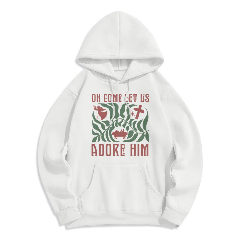 Christianartworkshop Oh Come Let Us Adore Him Christmas Tree Faith Fleece Lined Polyester Hoodie - Weiß - 2XL - image 6