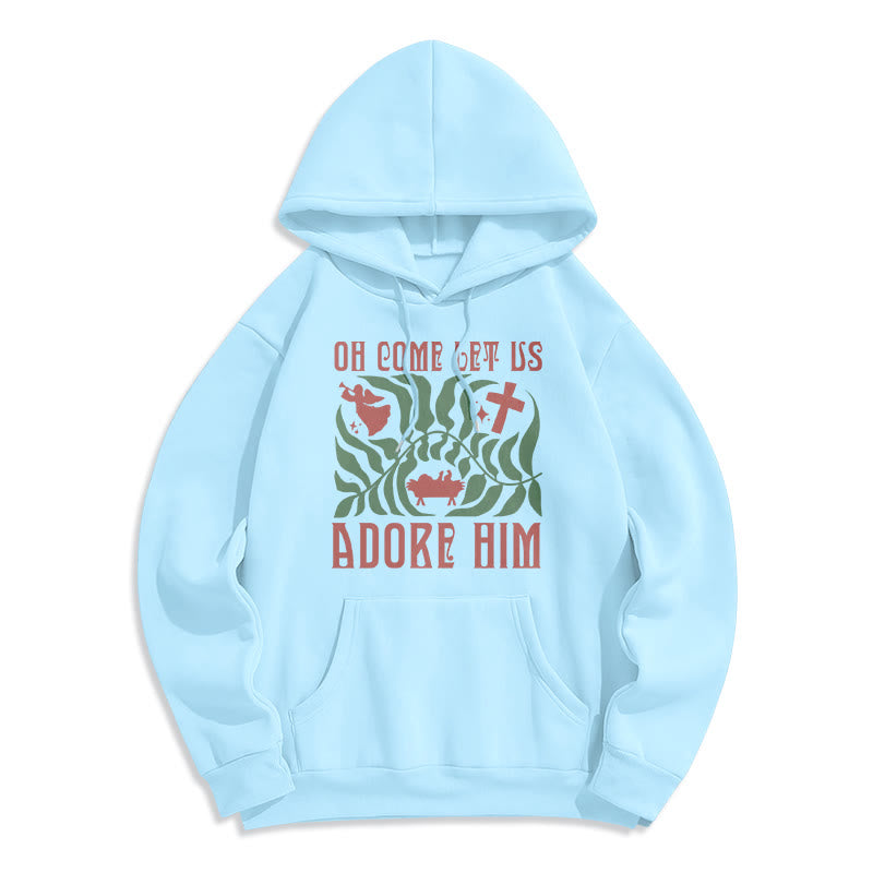 Christianartworkshop Oh Come Let Us Adore Him Christmas Tree Faith Fleece Lined Polyester Hoodie - Blau - 2XL - image 3