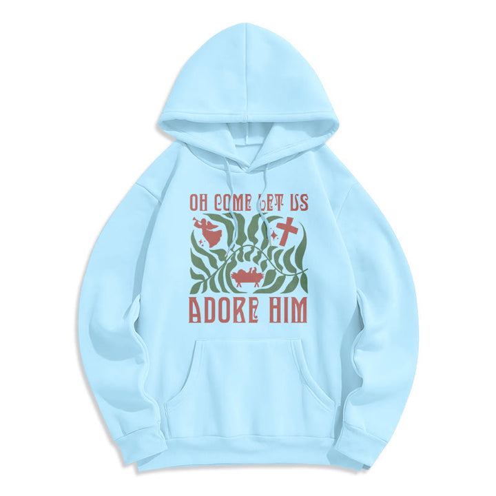 Christianartworkshop Oh Come Let Us Adore Him Christmas Tree Faith Fleece Lined Polyester Hoodie - Blau - 2XL - image 3