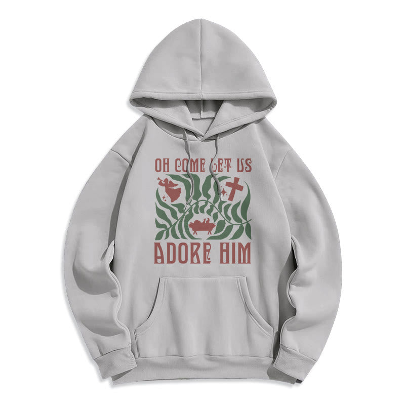 Christianartworkshop Oh Come Let Us Adore Him Christmas Tree Faith Fleece Lined Polyester Hoodie - Grau - 2XL - image 5