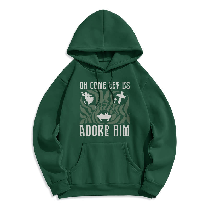 Christianartworkshop Oh Come Let Us Adore Him Christmas Tree Faith Fleece Lined Polyester Hoodie - Grün - 2XL - image 0