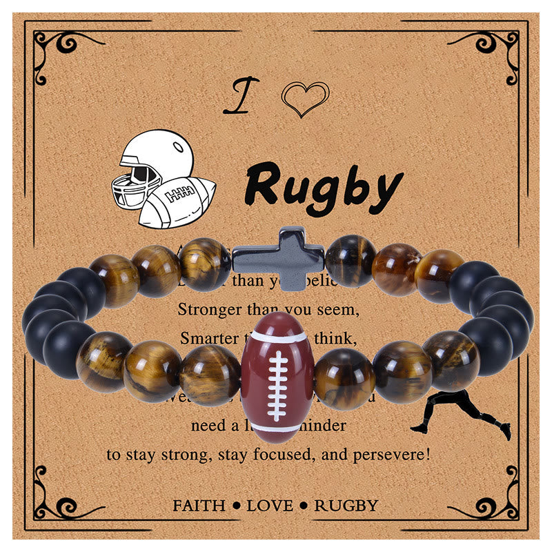 Christianartworkshop Tigerauge & Mattes Sportarmband: Ständige Erinnerung an Stärke im Alltag - Rugby - image 1