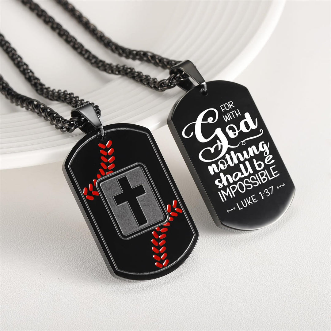 Christianartworkshop Polierte Baseball-Erkennungsmarke mit Bibelvers: Ständige Erinnerung an die Gnade im Alltag - Schwarz - Lukas 1,37 - image 0