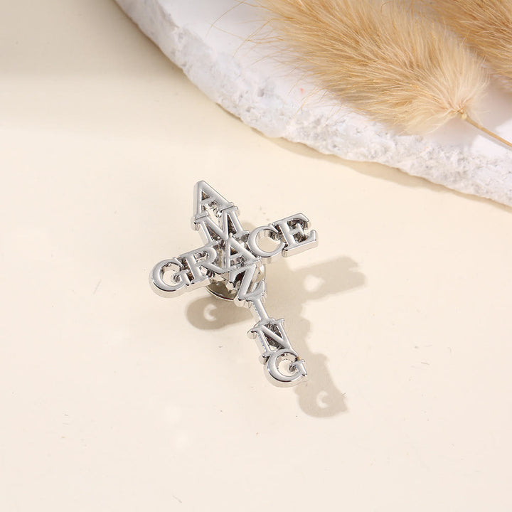 Christianartworkshop Kreuz- und Spruchbrosche: Symbol des göttlichen Glaubens für Kleidung - Erstaunliche Gnade - image 2
