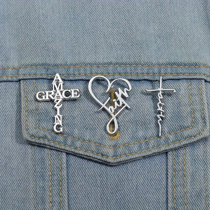 Christianartworkshop Kreuz- und Spruchbrosche: Symbol des göttlichen Glaubens für Kleidung - Set mit 3 - image 0