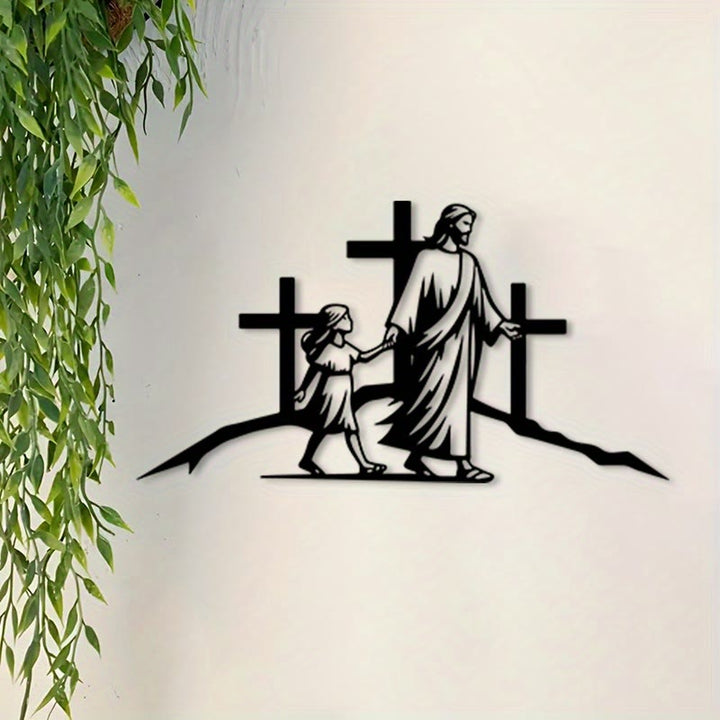 Christianartworkshop Kreuz & Führung Metall-Wanddeko: Symbol der göttlichen Begleitung - Schwarz - 15,75''*8,46''/40*21,5cm - image 0