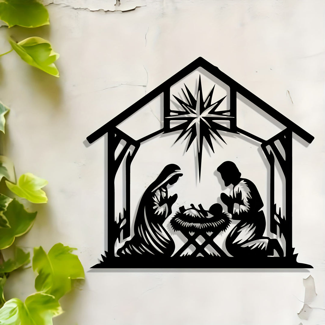 Christliche Wanddekoration aus Metall: Weihnachtsstern – Tägliche Glaubenserinnerung für Räume - Schwarz - 11,81''*11,02''/30*28cm - image 0