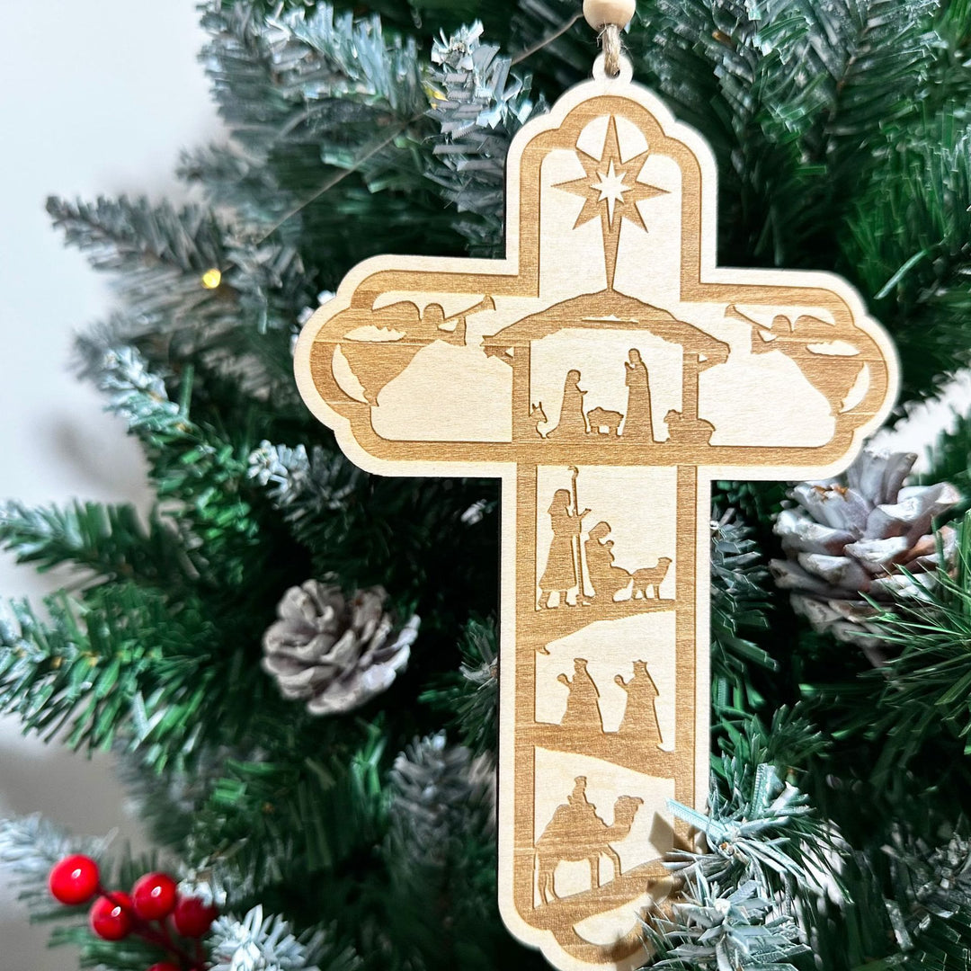 Christliche Kunstwerkstatt: Krippen-Weihnachtskreuz-Ornament „Leitstern“: Taktile Glaubenserinnerung für Weihnachtsbäume - image 2
