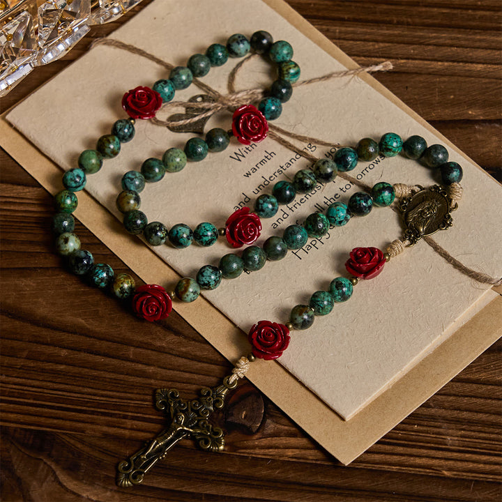 Christianartworkshop Rosenkranz mit floralem Akzent und afrikanischem Türkis: Andacht & Kunsthandwerk - image 2