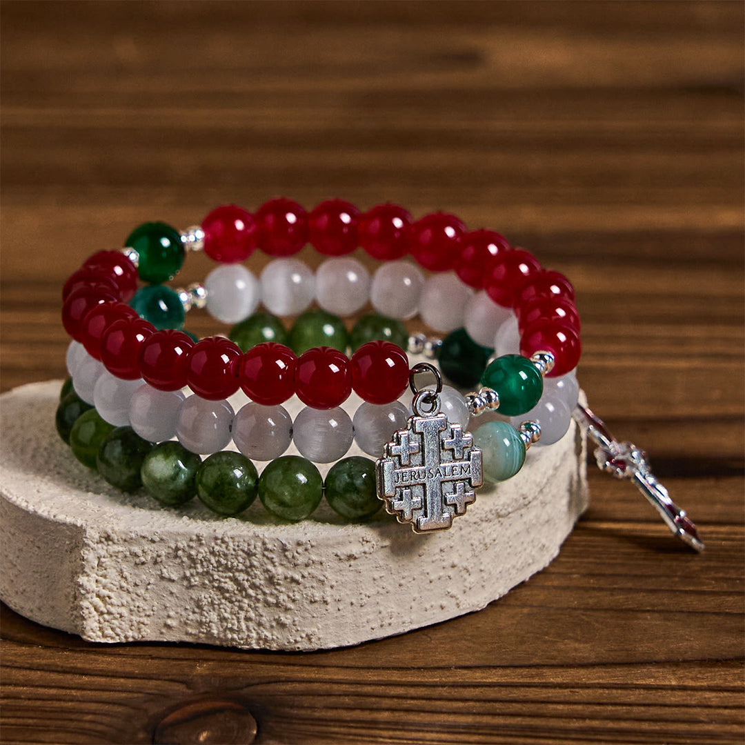 Christliche Kunstwerkstatt: Weihnachtliches Rosenkranzarmband aus Jade-Achat: Glaube & Festliche Andacht - Handgelenkumfang: 18–24 cm (7,09–9,45 Zoll) - image 0