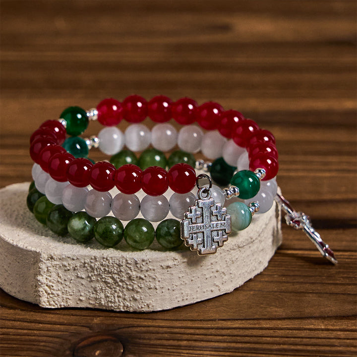Christliche Kunstwerkstatt: Weihnachtliches Rosenkranzarmband aus Jade-Achat: Glaube & Festliche Andacht - Handgelenkumfang: 18–24 cm (7,09–9,45 Zoll) - image 0