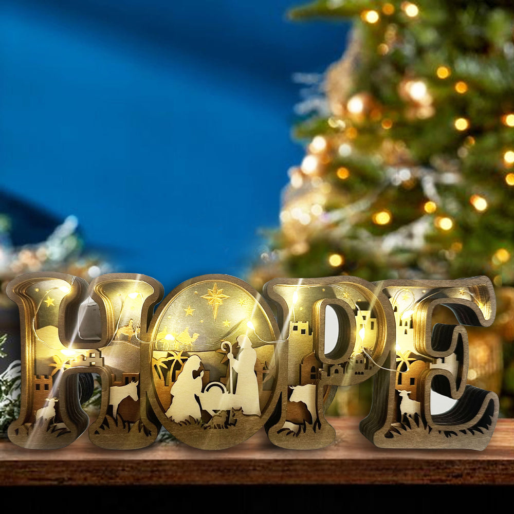 Christianartworkshop Leuchtende „HOPE“-Krippe: Tastbare Glaubenserinnerung für Kaminsimse - image 1