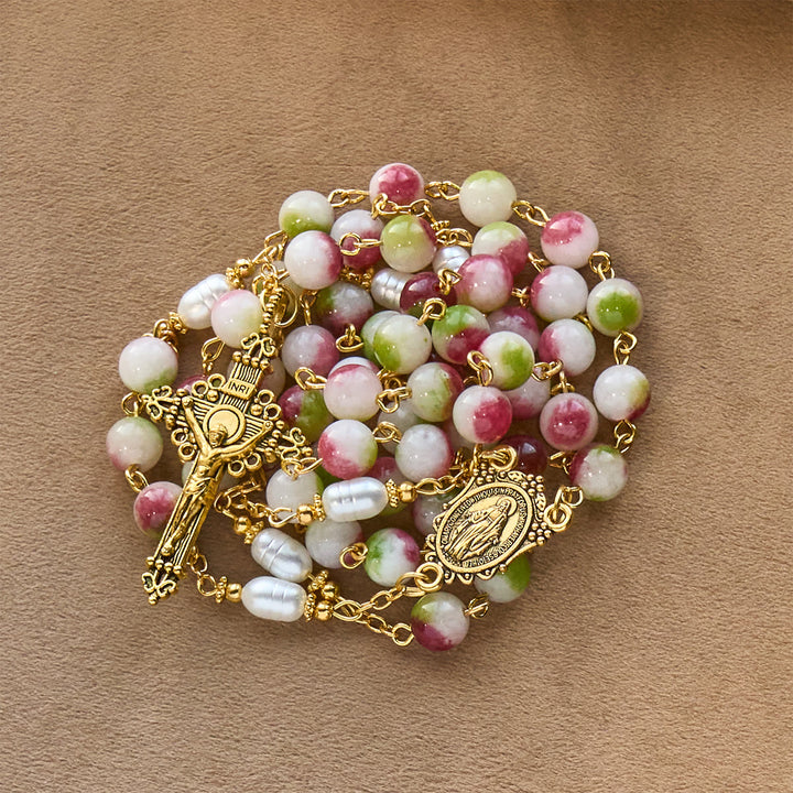 Christianartworkshop Strahlender Turmalin-Rosenkranz mit goldener Kette und Christuskreuz - image 6