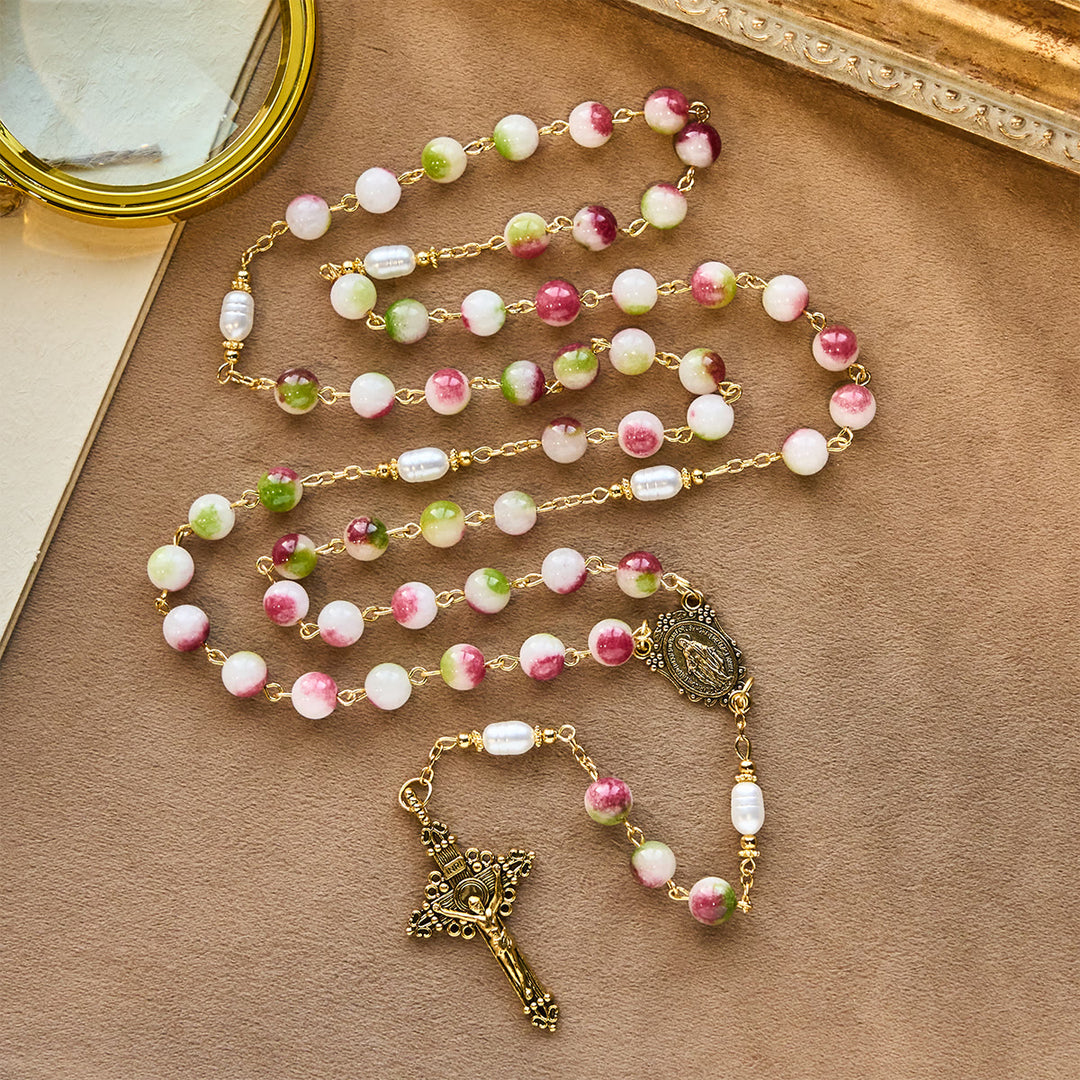 Christianartworkshop Strahlender Turmalin-Rosenkranz mit goldener Kette und Christuskreuz - image 4