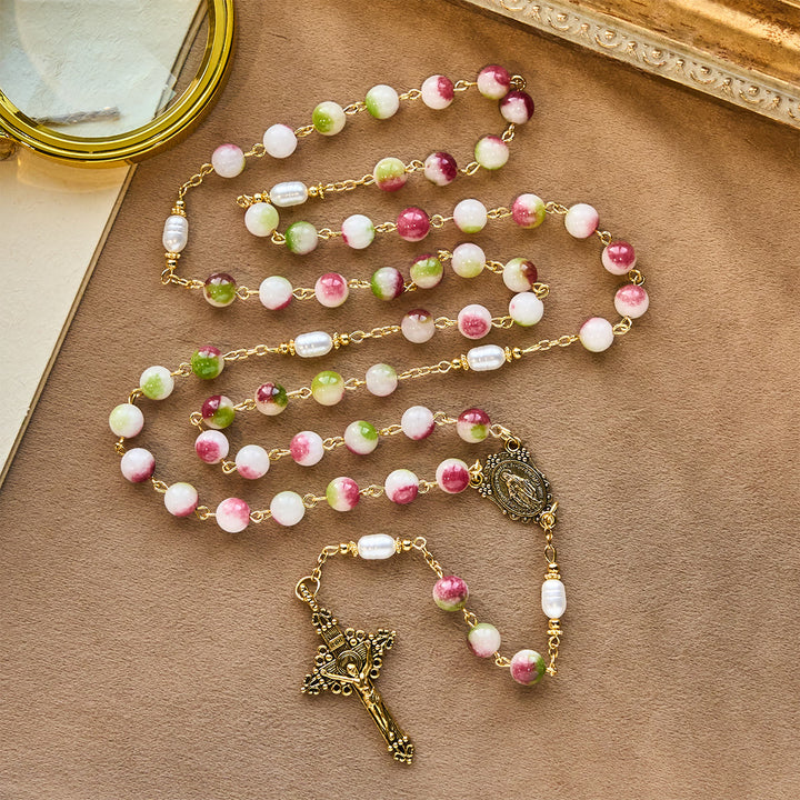 Christianartworkshop Strahlender Turmalin-Rosenkranz mit goldener Kette und Christuskreuz - image 4