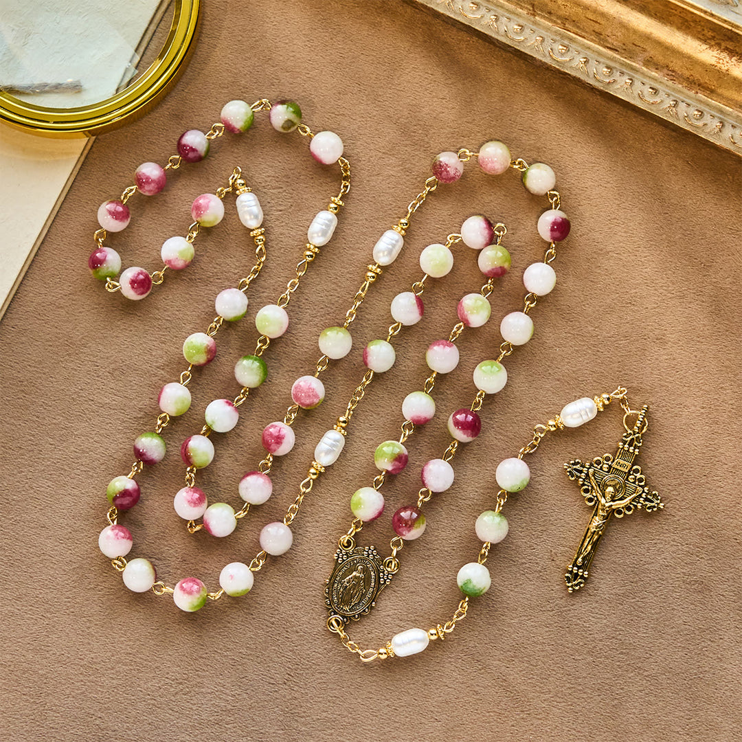 Christianartworkshop Strahlender Turmalin-Rosenkranz mit goldener Kette und Christuskreuz - image 5