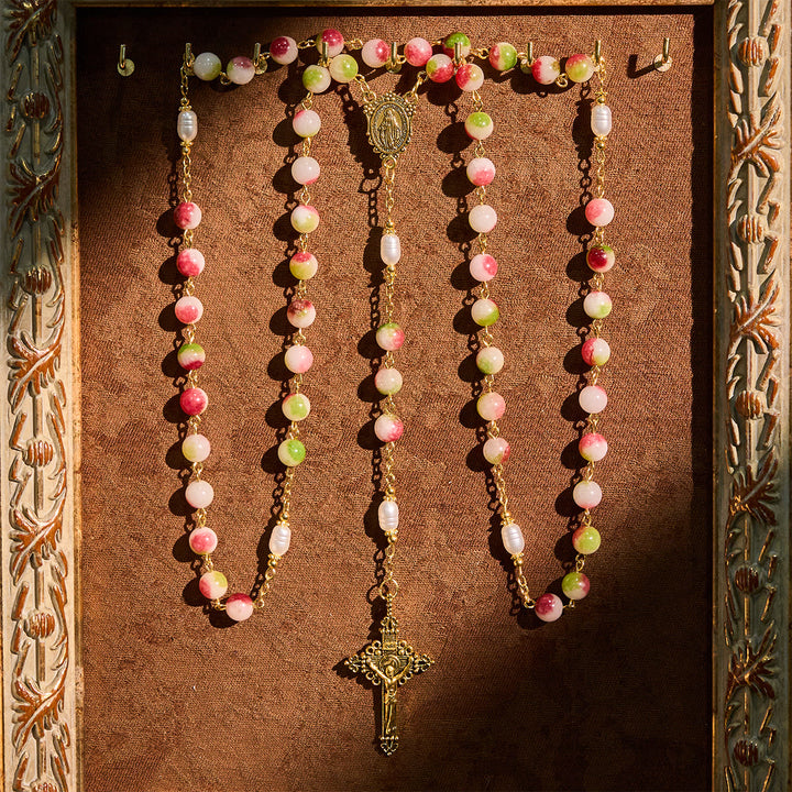 Christianartworkshop Strahlender Turmalin-Rosenkranz mit goldener Kette und Christuskreuz - image 1